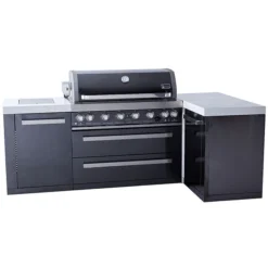 Mont Alpi 805 6 Burner Black Stainless Steel Kitchen Island | Infrared Side Burner | Corner Unit