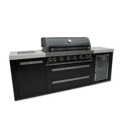 Mont Alpi 805 6 Burner Black Stainless Steel Kitchen Island | Infrared Side Burner | Fridge
