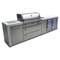 Mont Alpi 805 6 Burner Deluxe Stainless Steel Kitchen Island | Infrared Side Burner | Sink | 2 Fridges